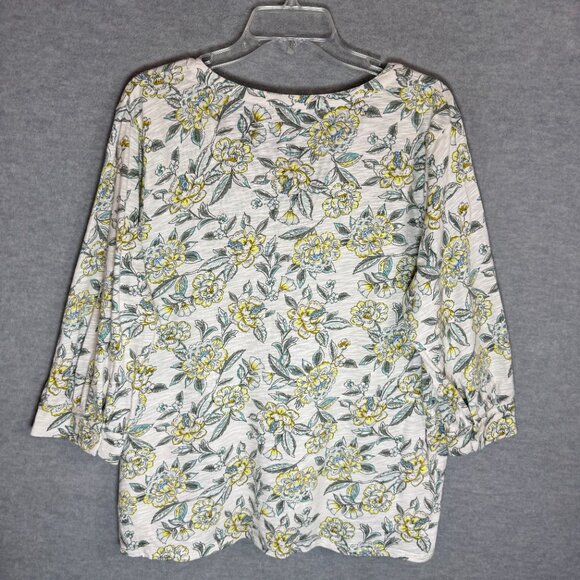Pure J Jill XL Knit Popover Top Cotton Modal 3/4 Sleeve Ivory Yellow Floral - Picture 5 of 11